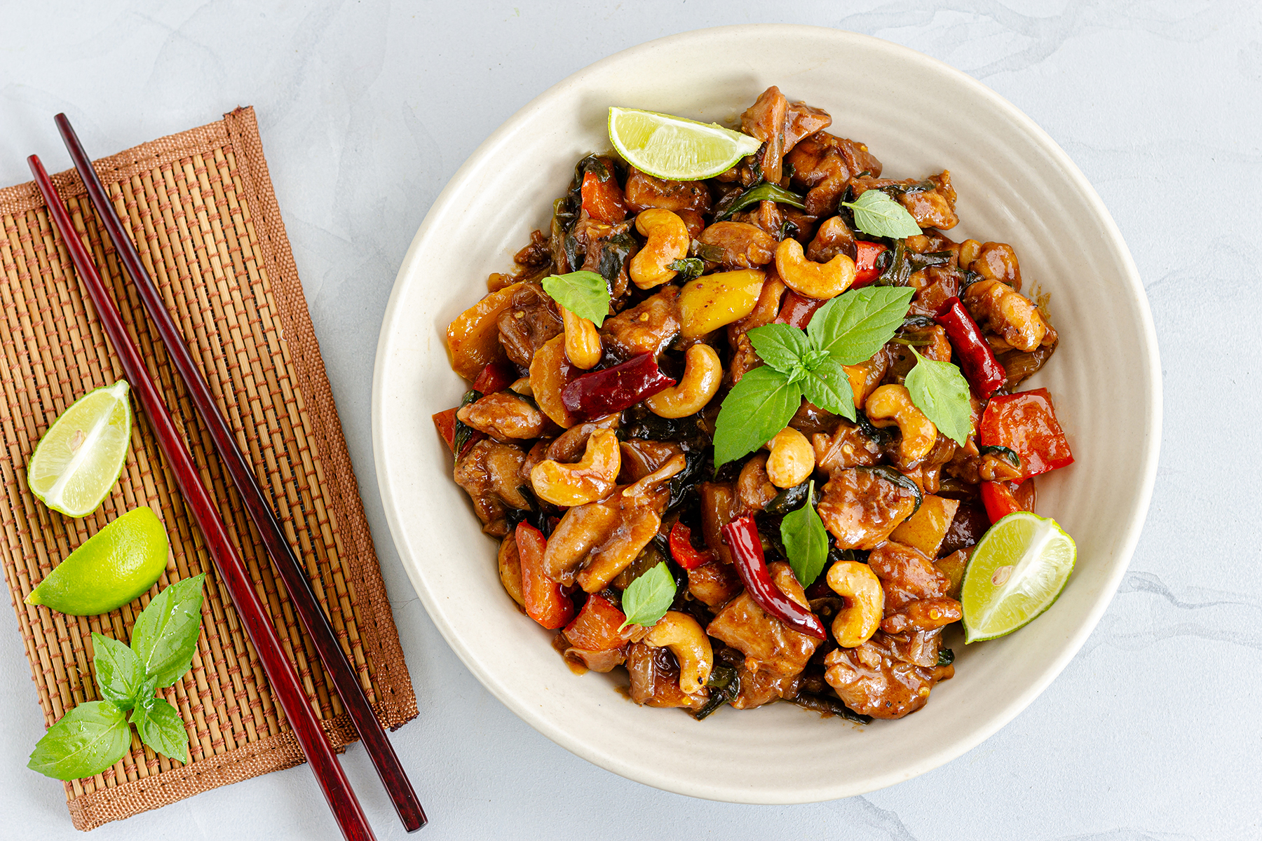 Cashew and Chicken Stir-Fry Over Brown Rice