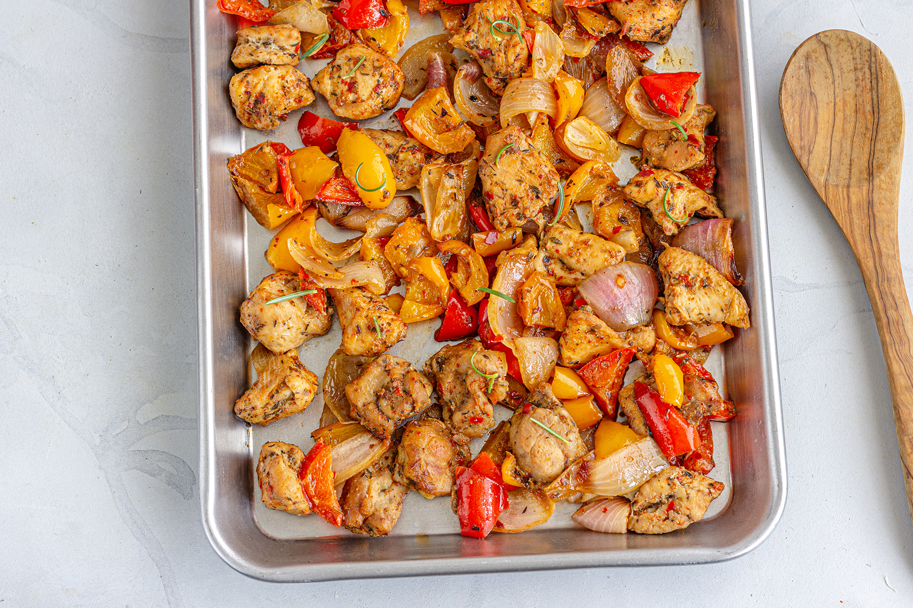 Roasted Chicken and Peppers With Spicy Peanut Sauce